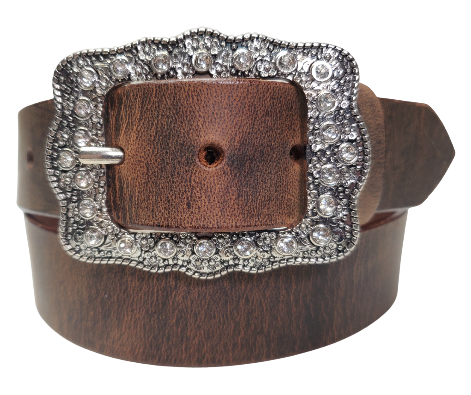Sparkle up your evening with the Bling It! Leather Belt! Just enough buckle dazzle on a basic Black or Distressed Brown leather to make your outfit pop for ladies night. At 1 1/2" wide, it's the ideal companion for your favorite jeans and boots. Want to switch things up? You can even swap out the buckle! Swing by our Smyrna shop, just a hop and skip from Nashville, to add some shine to your style.