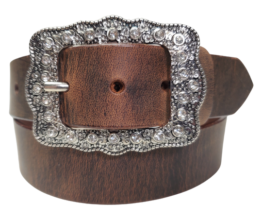Sparkle up your evening with the Bling It! Leather Belt! Just enough buckle dazzle on a basic Black or Distressed Brown leather to make your outfit pop for ladies night. At 1 1/2" wide, it's the ideal companion for your favorite jeans and boots. Want to switch things up? You can even swap out the buckle! Swing by our Smyrna shop, just a hop and skip from Nashville, to add some shine to your style.