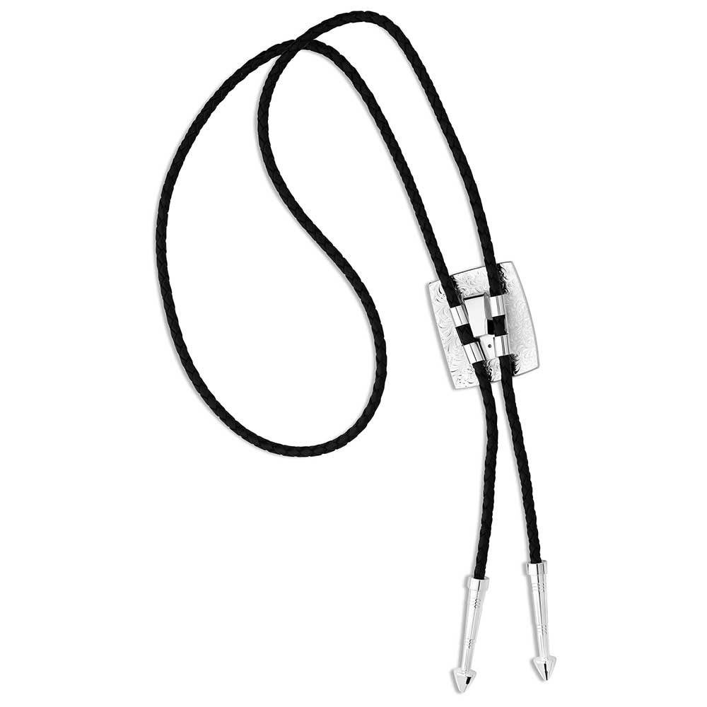 Discover the Four Winds of the Southwest Bolo Tie by Montana Silversmiths, available at our Smyrna, TN store near Nashville. This playful accessory showcases intricate filigree, bold Southwestern geometric designs, and detailed silver engravings. It comes with a 36-inch genuine leather cord and silver-tone tips, making it a fun and stylish match for any shirt in your wardrobe.