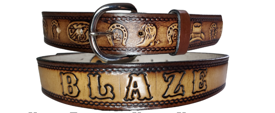  This leather belt showcases artwork of boots, horseshoes, and a hat, and is a fashionable addition to any wardrobe. The metal buckle is removeable, making it easy to customize your buckle. Stocked in our Tennessee location, you can get it quickly with our Quick Ship option.