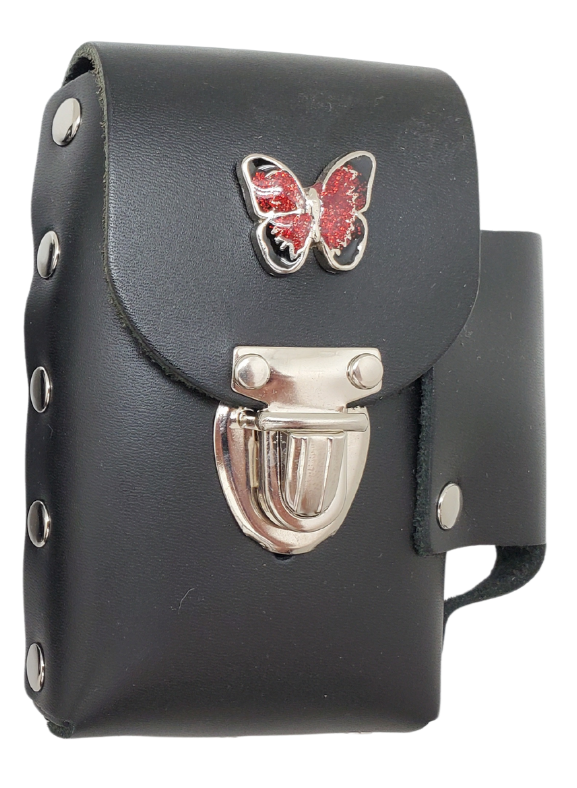 Carry your cigarettes in style with our Ladies Butterfly Cigarette Case. Made in the USA with strong, riveted leather and a side pocket for a lighter. It also features a belt loop on the back so you can easily take it with you wherever you go. Available at our Smyrna, TN store conveniently located near Murfreesboro.