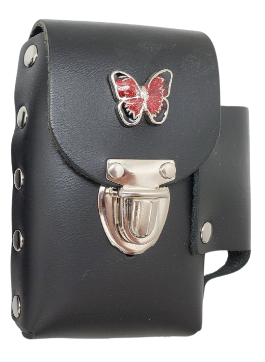 Carry your cigarettes in style with our Ladies Butterfly Cigarette Case. Made in the USA with strong, riveted leather and a side pocket for a lighter. It also features a belt loop on the back so you can easily take it with you wherever you go. Available at our Smyrna, TN store conveniently located near Murfreesboro.
