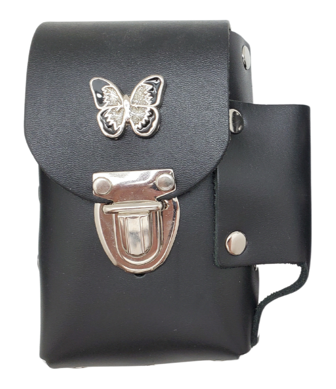 Carry your cigarettes in style with our Ladies Butterfly Cigarette Case. Made in the USA with strong, riveted leather and a side pocket for a lighter. It also features a belt loop on the back so you can easily take it with you wherever you go. Available at our Smyrna, TN store conveniently located near Murfreesboro.