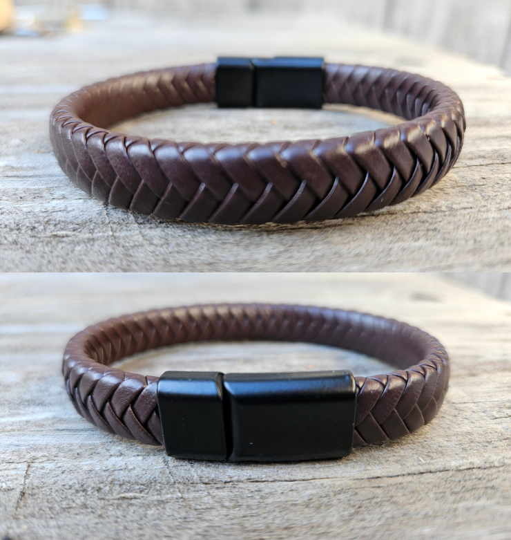 Plait is the word for 5 or strips for a braid. This In-twined brown strips of leather is meticulously handcrafted in Turkey. Designed for Comfort these bracelets offer a comfortable wear experience for any wrist size. Whether worn solo or layered with other accessories, they add a touch of rugged elegance to your attire. New to our Smyrna, TN shop come by and see them.

Fit&