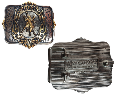 Celebrate rodeo spirit with this stunning Montana Silversmiths antiqued silver Bucking Bronc buckle! Its intricate western scroll pattern will draw eyes your way, while its standard 1.5 belt swivel makes it easy to accessorize. Find it at our Smyrna, TN shop,