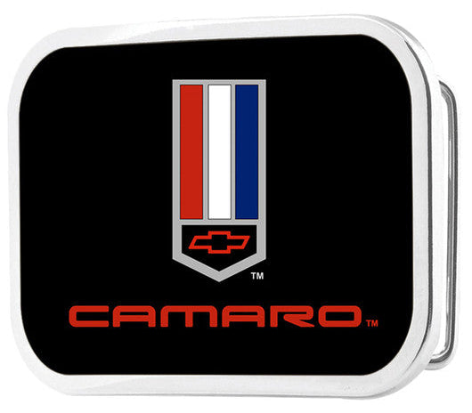 Officially licensed by by GM General Motors. This Chevy Camaro Logo Black Belt Buckle. Built with durable craftsmanship and a polished finish, perfect for Hot Rod enthusiasts who want to wear their loyalty with western-inspired confidence. Made in the USA. You can find it in our shop conveniently located in Smyrna, TN, just outside of Nashville.

Features:
-Durable metal composition for long-lasting wear
-Measures 3.6 x 2.38 inches
-Fits a 1.5-inch wide belt
-USA made and officially licensed by GM Motors