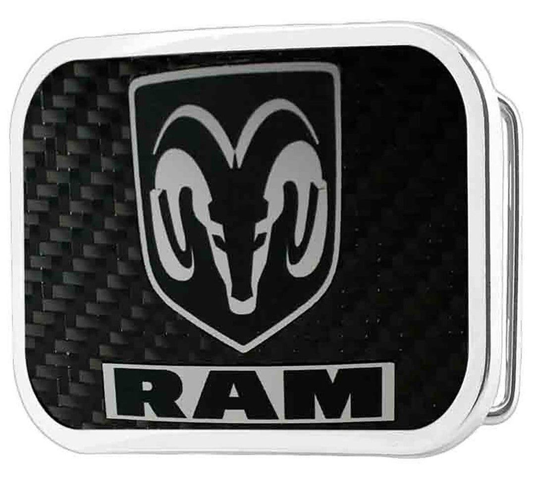 Officially licensed by RAM Motors. This Ram Logo Black Carbon Fiber Belt Buckle. Built with durable craftsmanship and a polished finish, perfect for Ram enthusiasts who want to wear their loyalty with western-inspired confidence. Made in the USA. You can find it in our shop conveniently located in Smyrna, TN, just outside of Nashville.

Features:
-Durable metal composition for long-lasting wear
-Measures 3.6 x 2.38 inches
-Fits a 1.5-inch wide belt
-USA made and officially licensed by Ram Motors