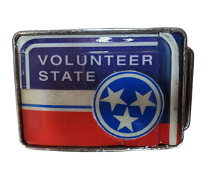 Hand Crafted Tennessee Volunteer look with our handmade license plate belt buckle. It's a great choice for cheering on your favorite Tennessee teams or for celebrating the great volunteer state! This eye-catching piece measures approx. 3" x 4" and can be matched with any 1 1/2" belt. Get yours today from our Smyrna, TN (near Nashville) store or online and show your style!