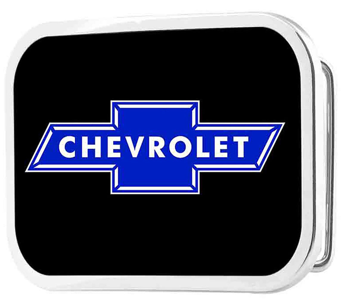 Officially licensed by GM General Motors. This Chevy Bowtie Black Blue Belt Buckle. Built with durable craftsmanship and a polished finish, perfect for Chevy enthusiasts who want to wear their loyalty with western-inspired confidence. Made in the USA. You can find it in our shop conveniently located in Smyrna, TN, just outside of Nashville.

Features:
-Durable metal composition for long-lasting wear
-Measures 3.6 x 2.38 inches
-Fits a 1.5-inch wide belt
-USA made and officially licensed by GM General M