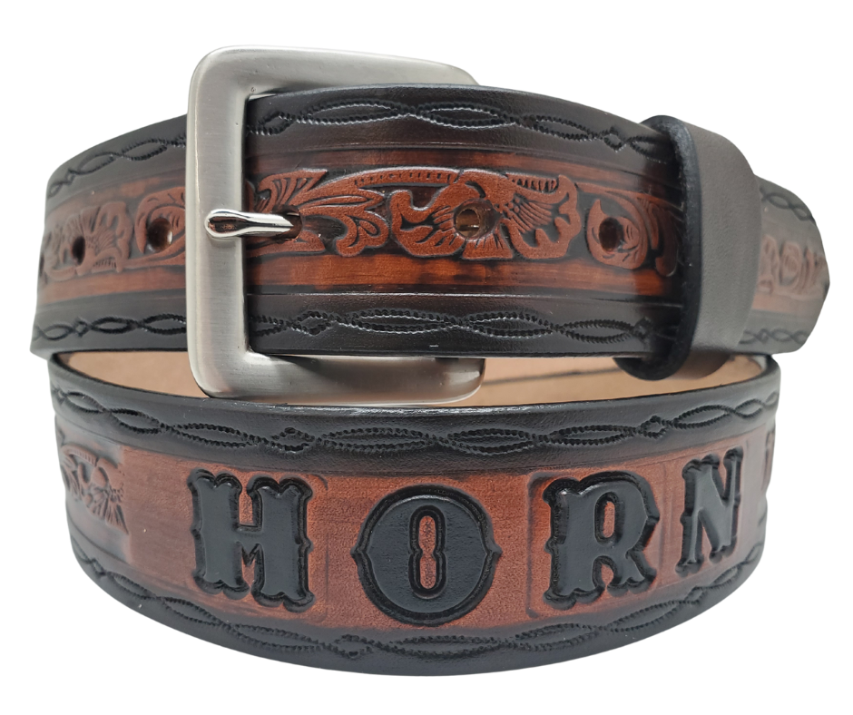 Bandit handmade Western leather belt with floral pattern