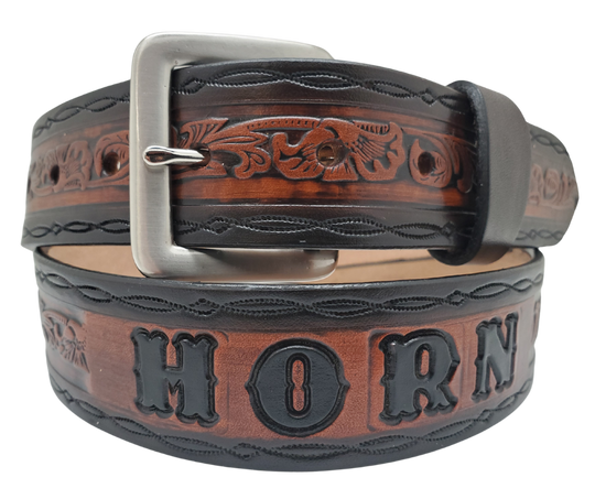 Bandit handmade Western leather belt with floral pattern