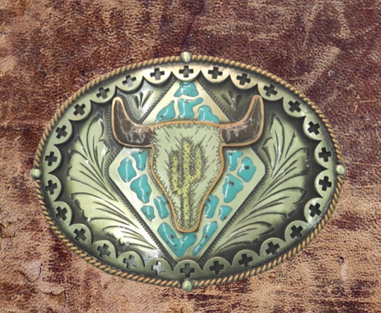 The Buffalo Plains buckle is handmade from German Silver (nickel and brass alloy) or iron metal base. Our products are all handcrafted. In order to give you the quality and long lasting final product we also plate each piece with copper, nickel and silver to ensure the piece&