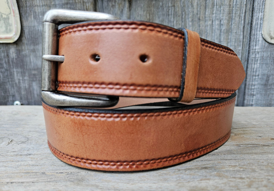 Burywood Whiskey leather belt with antique nickel roller buckle