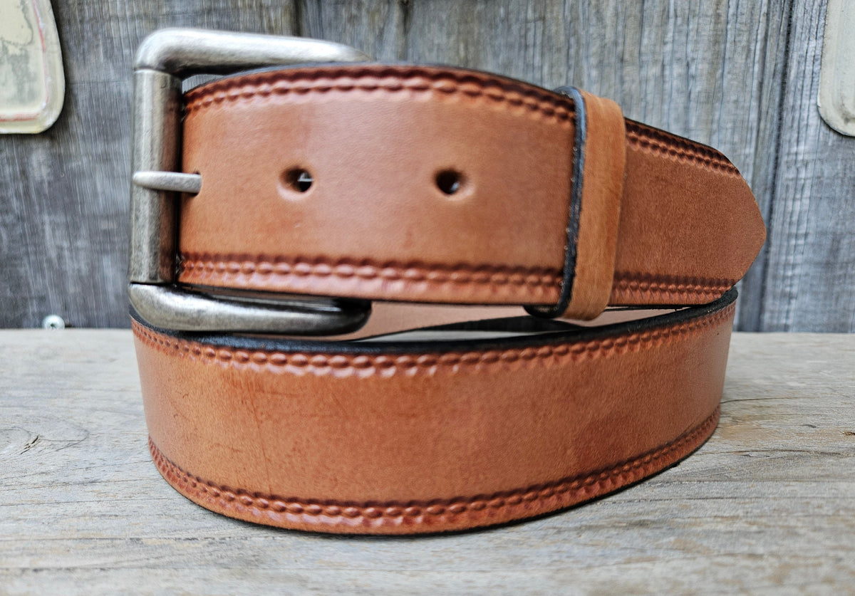 Burywood Whiskey leather belt with antique nickel roller buckle