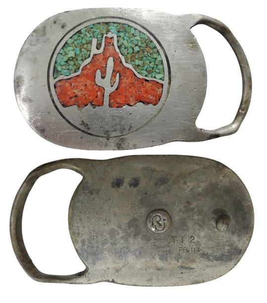 Vintage turquoise and coral western  belt buckle