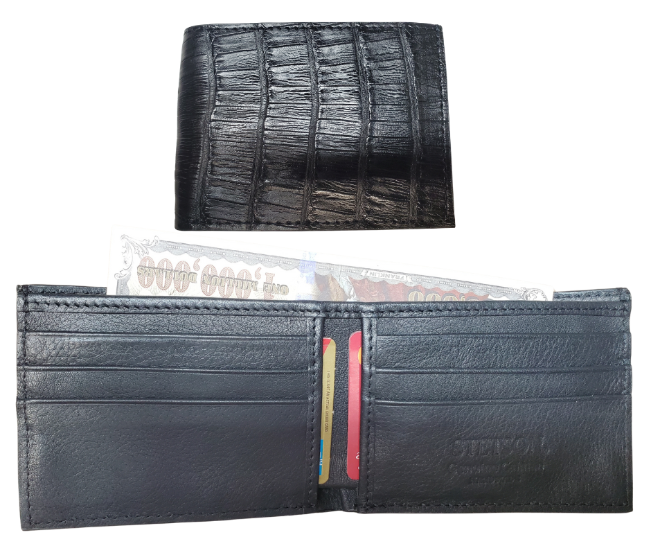 Made from authentic Classic Black or Cigar Brown Caiman leather, this bi-fold wallet blends classic western flair with luxurious materials that turn heads. True to Stetson’s legendary dedication to quality and craftsmanship, it offers 6 card slots, 2 hidden pockets underneath, and a spacious cash compartment. Available now at our Smyrna, TN store, just a short drive from downtown Nashville. Proudly made in Mexico.