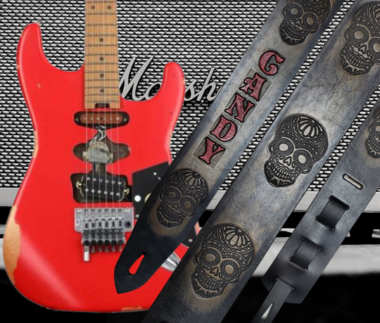 "CANDY SKULL" Leather Guitar Strap