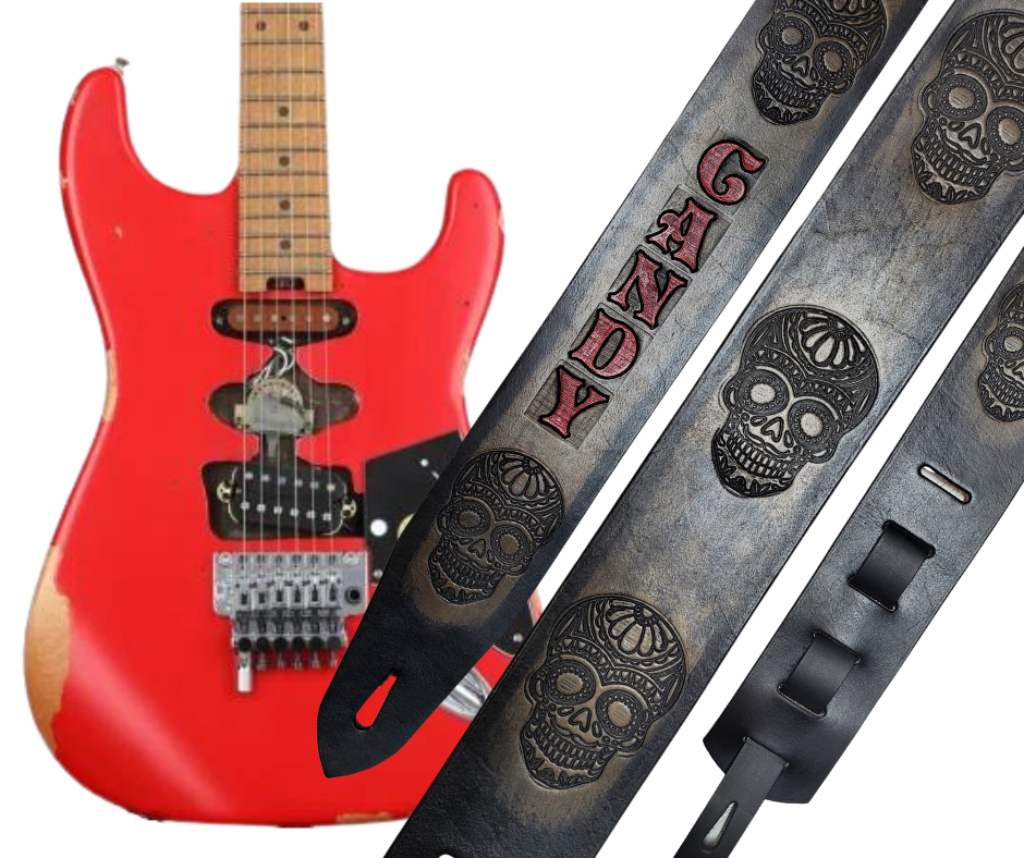 "CANDY SKULL" Leather Guitar Strap