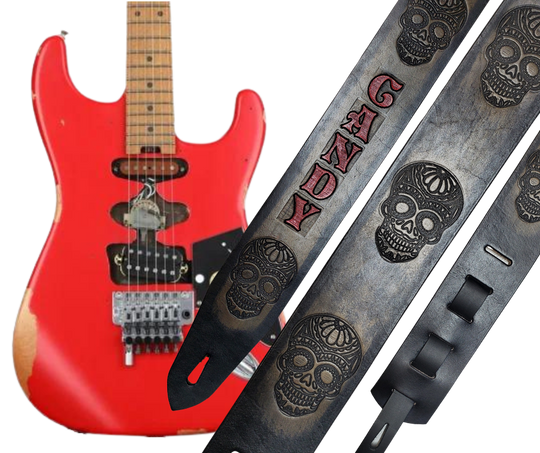 "CANDY SKULL" Leather Guitar Strap