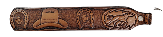 Long Leather embossed Key Fobs that are made in our Smyrna, TN shop. Longer length makes them easier to find in your bag or pocket. Choose popular Designs.
 
Size is 8"L x 1 1/4" Designs may vary from picture slightly