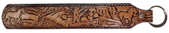 Long Leather embossed Key Fobs that are made in our Smyrna, TN shop. Longer length makes them easier to find in your bag or pocket. Choose popular Designs.

Size is 8"L x 1 1/4" Designs may vary from picture slightly