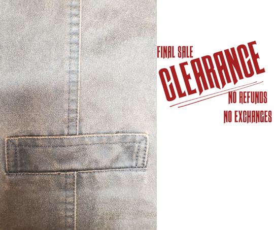 Western style work vest. Has the Look of distressed leather but it's Cloth!&nbsp;1 inside pocket and 2 smaller front hand pockets. Limited stock at our Smyrna, TN shop.