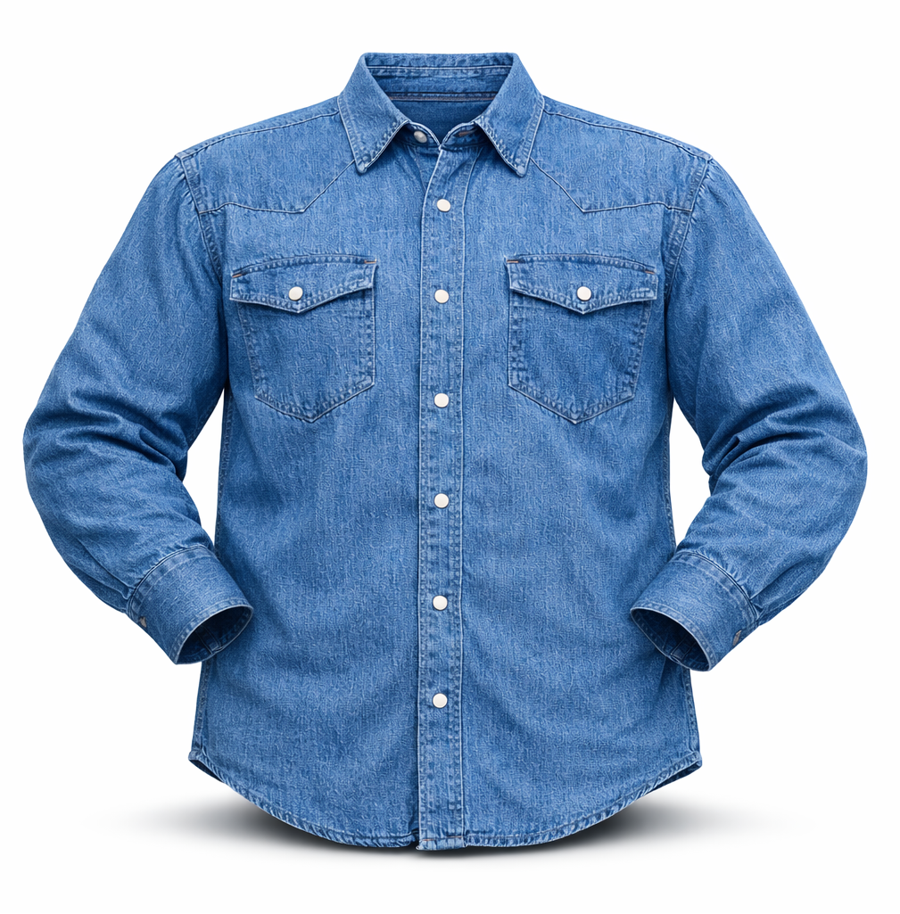 These never go out of style, always a classic! Gear up for your next adventure. Made with classic Western style in mind, this denim button down boasts two front flap pockets and snaps for easy, casual dressing.

Details: Pearl Snaps, 2 Pockets, Yokes, 100% Cotton Available in our shop in Smyrna, TN, just outside of Nashville. Imported