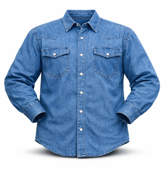 These never go out of style, always a classic! Gear up for your next adventure. Made with classic Western style in mind, this denim button down boasts two front flap pockets and snaps for easy, casual dressing.

Details: Pearl Snaps, 2 Pockets, Yokes, 100% Cotton Available in our shop in Smyrna, TN, just outside of Nashville. Imported