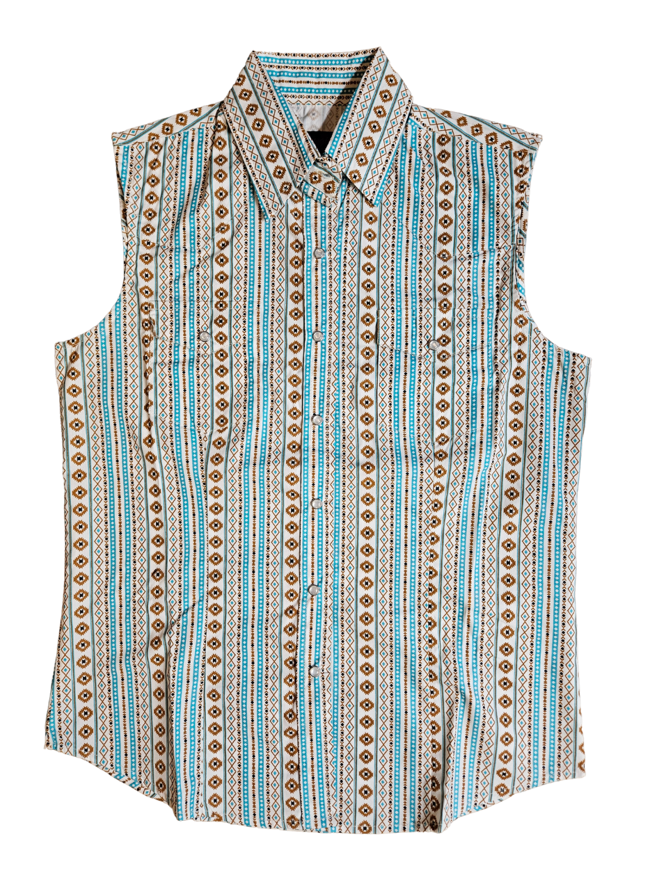 The Cowgirl Legend Ladies Southwestern Shirt offered in Sleeveless and Long Sleeve. Complete with two front flap pockets, pearl snap details in a classic southwest pattern. These are always in style! Available in our Smyrna, TN shop not far from the Miller Coliseum in Murfreesboro. Imported

Details: Pearl Snaps, 2 Pockets, Yokes, 100% Cotton
