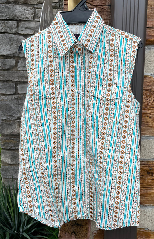 The Cowgirl Legend Ladies Southwestern Shirt offered in Sleeveless and Long Sleeve. Complete with two front flap pockets, pearl snap details in a classic southwest pattern. These are always in style! Available in our Smyrna, TN shop not far from the Miller Coliseum in Murfreesboro. Imported

Details: Pearl Snaps, 2 Pockets, Yokes, 100% Cotton