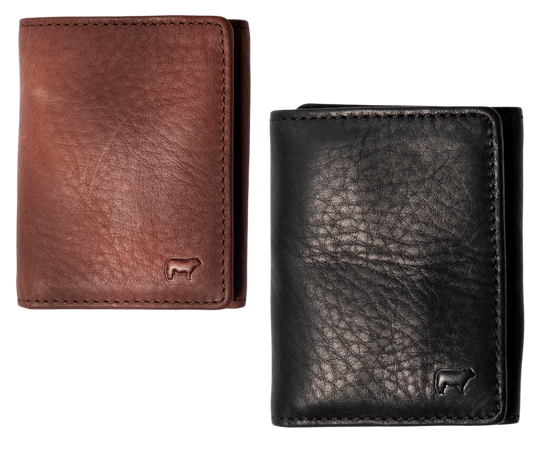 The Classic Billfold Wallet no nonsense trifold design reinforced with double stitched pockets. Full Grain, Vegetable Tanned “Natural Shrunken” Leather with Poly Twill plaid lining. Compact 4” x 3” x .75” size, metal mesh ID window, six card slots with two lined pockets tucked beneath them. Pick yours up at our local Smyrna, TN store not far from Franklin. Made by Will Leather, Imported.