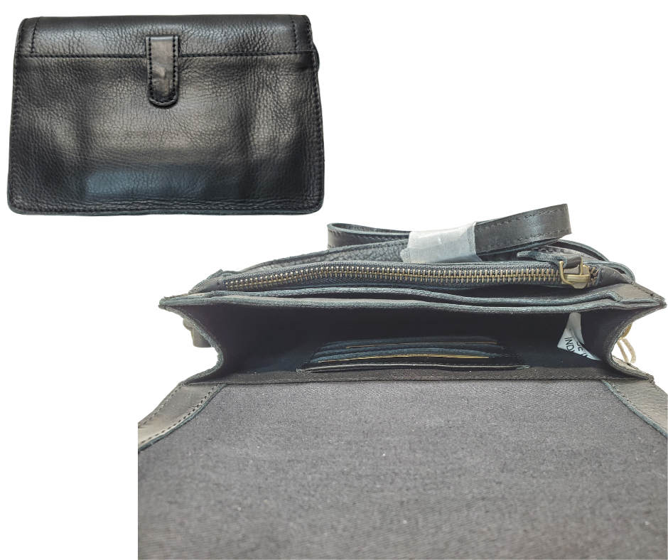 The Aubry leather handbag is available at our Smyrna, TN shop not far from Nashville. The main compartment zips closed, is lined with a sturdy fabric & has 5 inside card slots. Two stacked open pockets, a zippered pocket followed by 2 more slit pockets on the very front. All gets covered by a large flap with a magnetic clasp. On the backside of this organizers dream is yet another open pocket held in place with a narrow piece of leather with a magnetic closure.
Bag size: 8.5” x5” x 2”
54" adjustable strap 