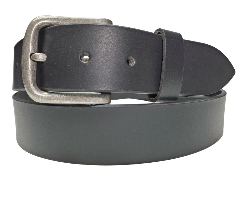 Associate black leather belt with sleek satin finish