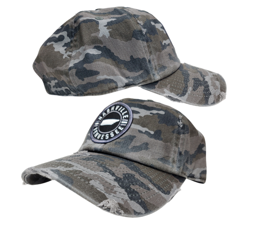 Embroidered Nashville Tennessee Patch Vintage distressed washed style 100% breathable premium cotton Pre-curved visor with 8-row stitching on visor. Matching under visor 6 panel low profile unconstructed Lightweight, durable, smooth, with a hint of stretch One size fits most, Adjustable metal buckle back closure. Shop now at our Smyrna, TN store or online.