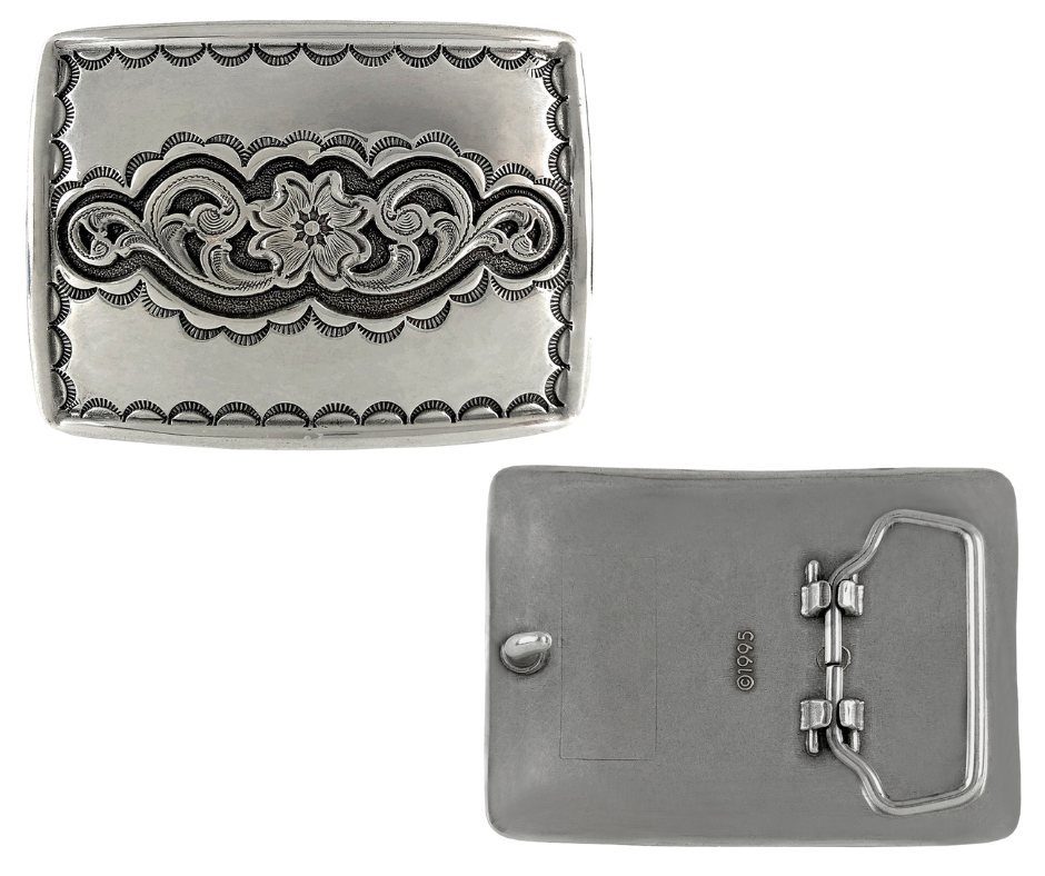 Bring iconic Western style to your outfit with this classic belt buckle. Works with any leather snap-on belt from this site, or make your own for a custom look. Measurement: 3 1/8" x 2 3/8"; Fits 1 1/2" belts. Featuring an antique-plated zinc finish! Pick yours up at our Smyrna,TN shop a short ride from downtown Nashville!