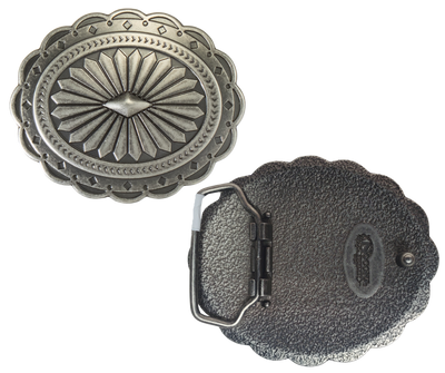 This Spanish-inspired "Concha" buckle from Nocona is an Arizona/New Mexico classic. Antiqued to vintage perfection, it's 2 1/2" tall by 3" wide for belts up to 1 1/2". Get yours at our shop in Smyrna, TN (or Nashville's back door) or online . Imported