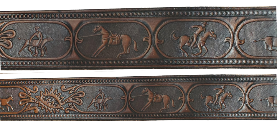 The Cowtown Name Belt is a Rodeo themed pattern. If your training hard to improve your time on your event this will help at least on how you look doing it! Made from heavy 9/10 oz. veg-tan cowhide in a 1 1/2" width with snaps for easy buckle change. Ships in a bout a week personalized for our Smyrna, TN shop not from Millers Colosseum in Murfreesboro.