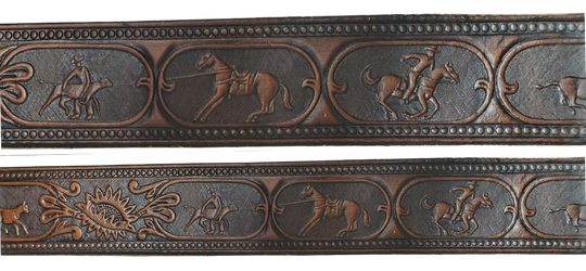 The Cowtown Name Belt is a Rodeo themed pattern. If your training hard to improve your time on your event this will help at least on how you look doing it! Made from heavy 9/10 oz. veg-tan cowhide in a 1 1/2" width with snaps for easy buckle change. Ships in a bout a week personalized for our Smyrna, TN shop not from Millers Colosseum in Murfreesboro.