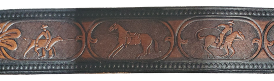 The Cowtown Name Belt is a Rodeo themed pattern. If your training hard to improve your time on your event this will help at least on how you look doing it! Made from heavy 9/10 oz. veg-tan cowhide in a 1 1/2" width with snaps for easy buckle change. Ships in a bout a week personalized for our Smyrna, TN shop not from Millers Colosseum in Murfreesboro.