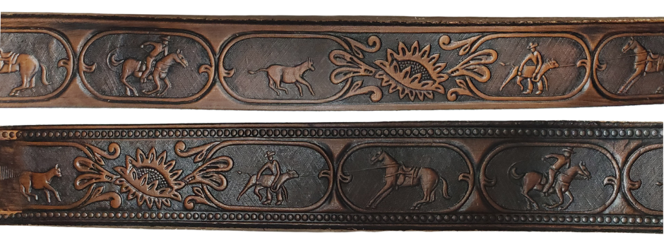 The Cowtown Name Belt is a Rodeo themed pattern. If your training hard to improve your time on your event this will help at least on how you look doing it! Made from heavy 9/10 oz. veg-tan cowhide in a 1 1/2" width with snaps for easy buckle change. Ships in a bout a week personalized for our Smyrna, TN shop not from Millers Colosseum in Murfreesboro.