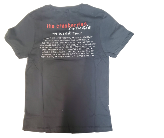 The Cranberries Zombie Tee will remind you of those Zombie with vintage style graphics and tour dates on the back. Super soft feel. A few left in stock at our Smyrna, TN shop.

Sizing measurements:
Chest under arm pit S-16", M-17", LRG 18", XL-19", 2X- 20"
Length top of neck to bottom of shirt S -24, M-25", L-26", XL-27", 2X-28"