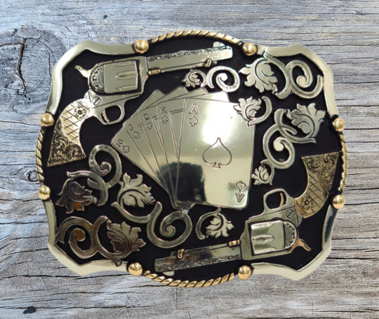 The Card Shark buckle features a Dead Man&