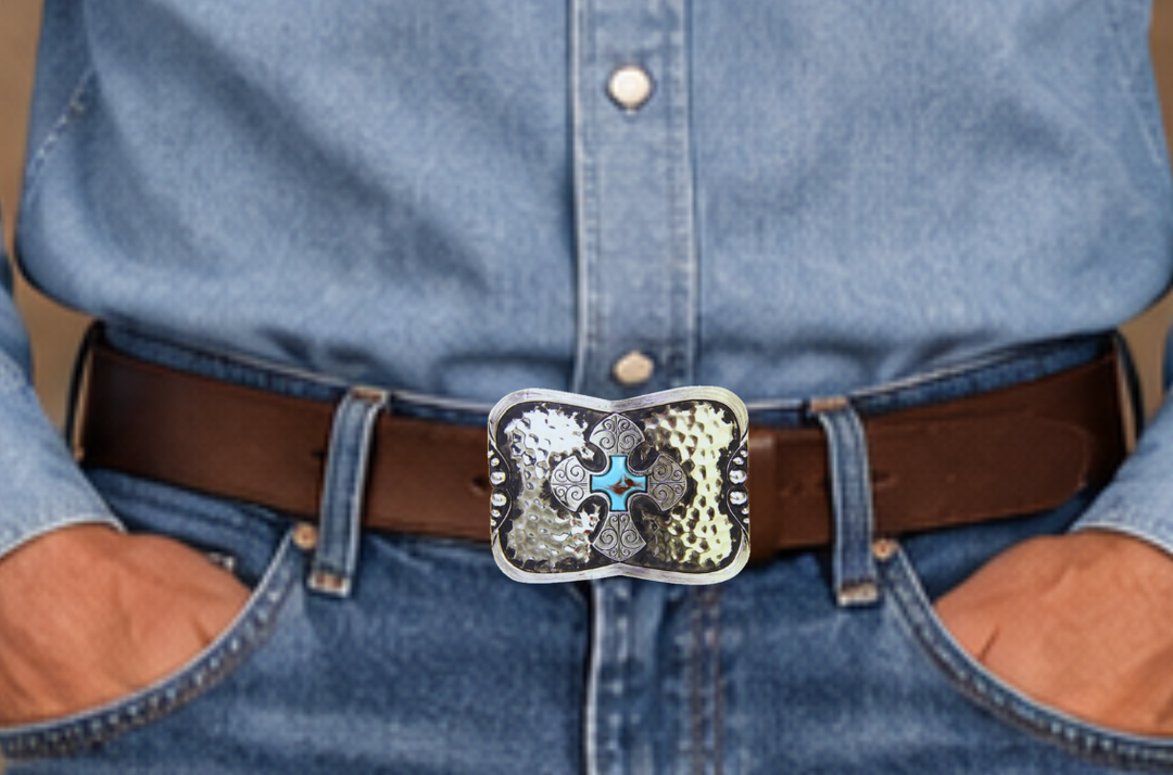 The Chief Arrow buckle is made from German Silver(nickel and brass alloy)or iron metal base. These buckles have motifs made of copper, iron or brass and some are adorned with synthetic stones. In order to give you the quality and long lasting final product. Available at our Smyrna, TN shop just outside of Nashville.