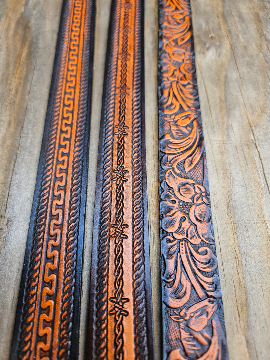 Classic Western Styled, embossed pattern leather hatbands that are 3/4" wide fitting up to size 7 1/2 hat. Fit&
