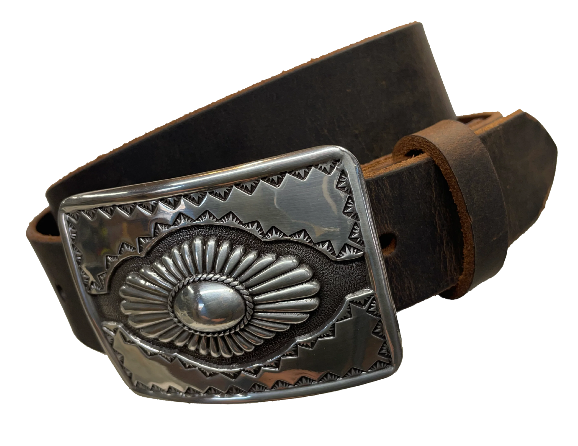 "The Cody" is a Western style belt buckle that will add a classic western look to your belt. ﻿CHOOSE ONE BELT STRIP COLOR! ﻿The belt is made from a single strip of leather in our shop in Smyrna, TN, just outside Nashville. The buckle is imported. ﻿Available in our retail and online shops. Black.