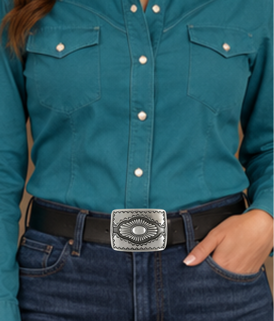 Spice up your style with the "Cody" Buckle! This versatile 3 1/4" x 2 1/2" beauty plays well with countless fashion combos, not just your trusty jeans and belt duo (though that&