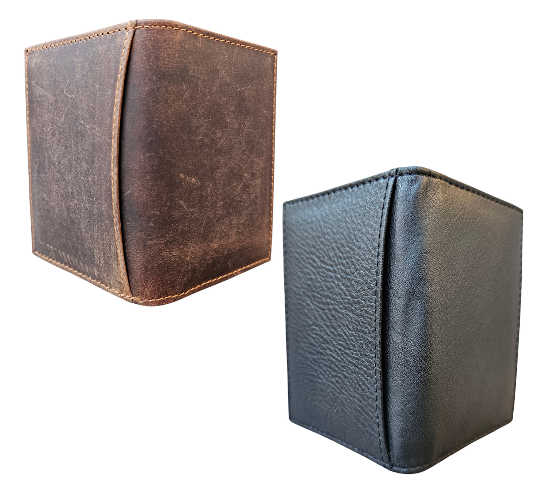 The Cooper Front pocket card wallet is great for the minimal attitude but needs to carry a couple extra cards. Inside ID window and three credit card slots, plus an extra slot on outside. RFID blocking lined and Made in India. Approx. Size: 2 3/4’’x 4’’. Available in our Smyrna, TN shop near Sewarts Landing.
