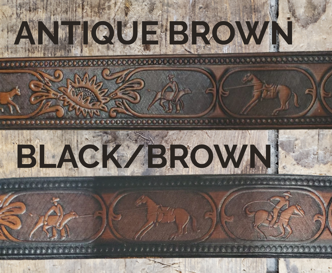 Rodeo scene on Cowtown handmade Western leather belt