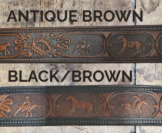 Rodeo scene on Cowtown handmade Western leather belt