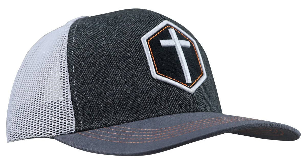 Show the world what you’re made of in this classic “Cross” Cap by Kerusso. God sent His only Son, Jesus Christ, to die on the cross in exchange for our sins. Jesus’ choice to give His life to purchase our forgiveness changed everything! We sell these at our Myrna, TN shop because we BELEIVE too!

Color: Grey/White with a hint of Orange around the Cross
100% Cotton Tweed front
100% Polyester mesh back * One size fits most